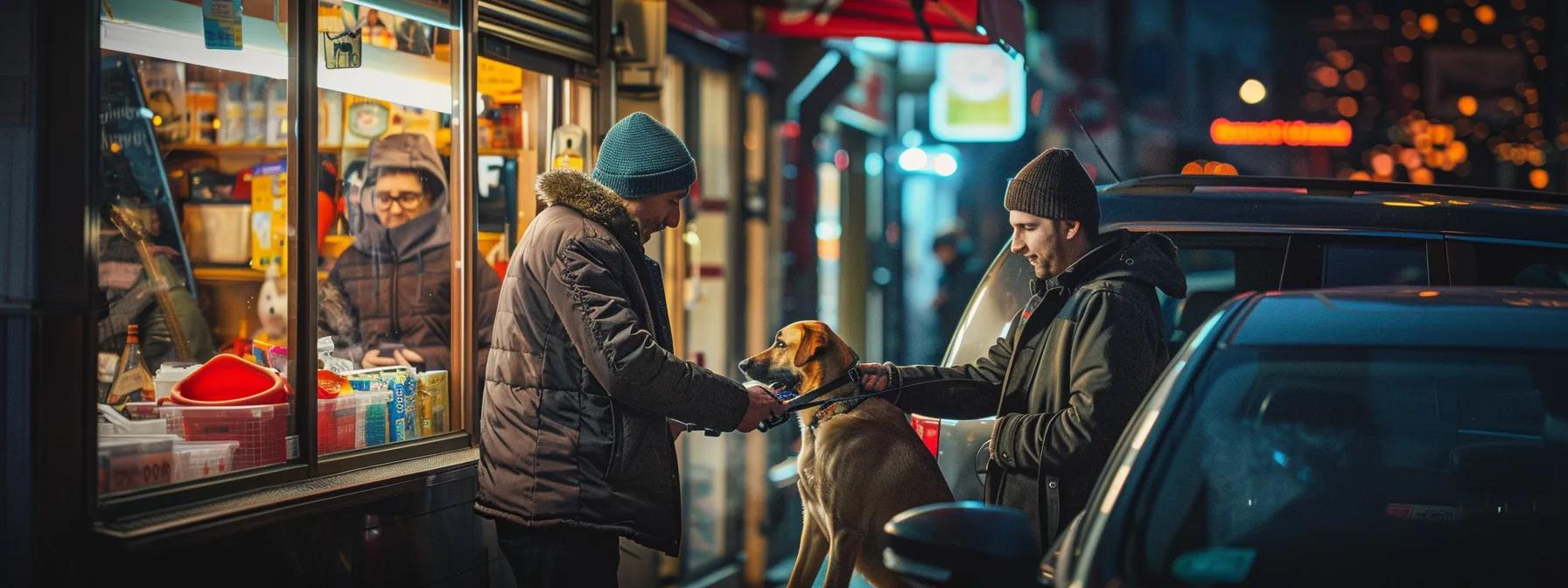a busy urban locksmith shop, bustling with activity as a skilled technician quickly unlocks a car door, revealing a relieved family joyfully reuniting with their anxious dog inside, under bright fluorescent lighting that highlights the urgency of the moment.