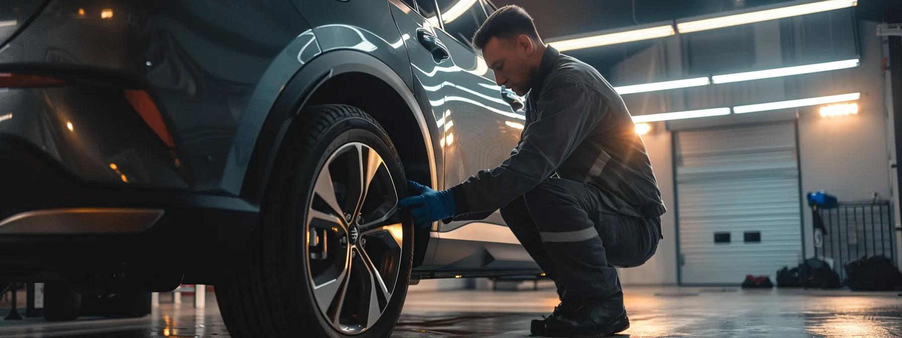 a professional locksmith, equipped with advanced tools, confidently assesses a sleek, modern vehicle in a well-lit urban garage, highlighting the importance of expert security solutions for vehicle safety.